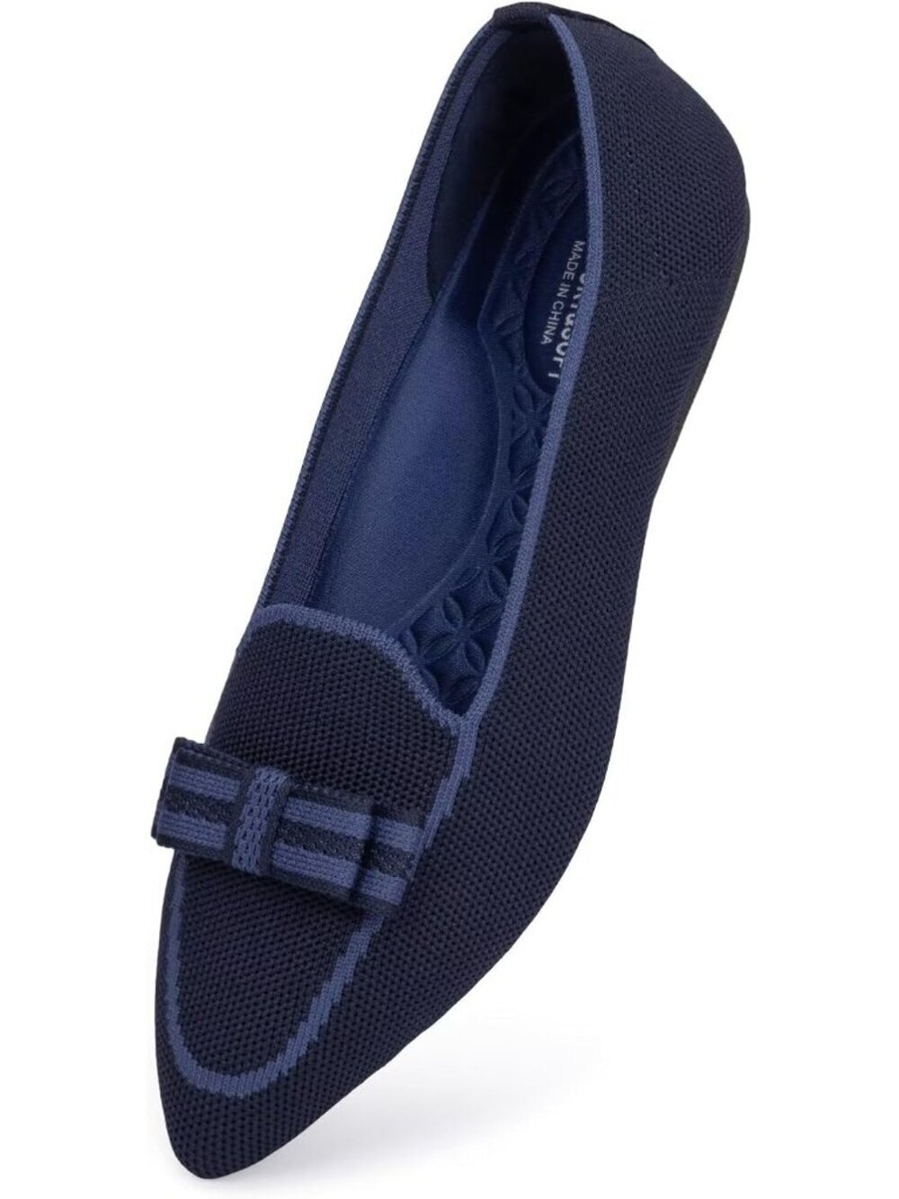 Women's Dark Blue Elegant Pointed Toe Fabric Lace Up Washable Loafer Flat Shoes - Picture 5 of 7
